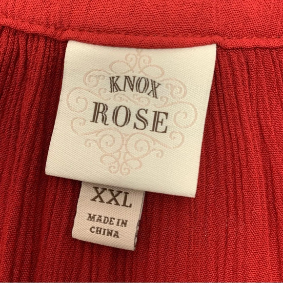Knox Rose Gauzy Dress XXL  Red Beaded Cold Shoulder Below Knee Long Sleeve Hi Lo - Picture 7 of 10